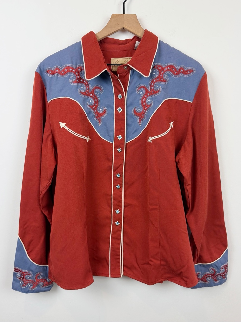 Vintage Scully Red  Western Button-Front Shirt with Blue Yoke